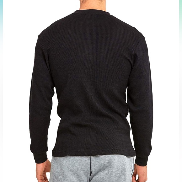 Men’s Blu Rock Black Thermal Waffle Knit T-Shirt Top - Picture 3 of 16
